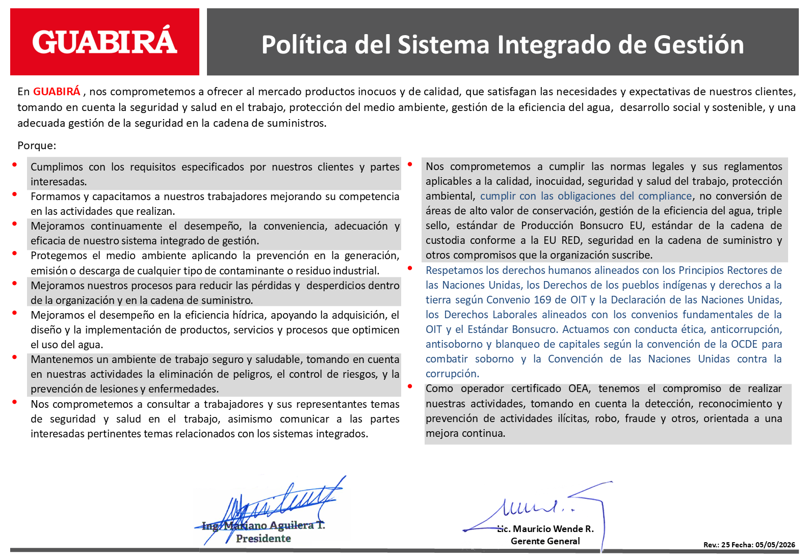 Política del Sistema Integrado de Gestión
